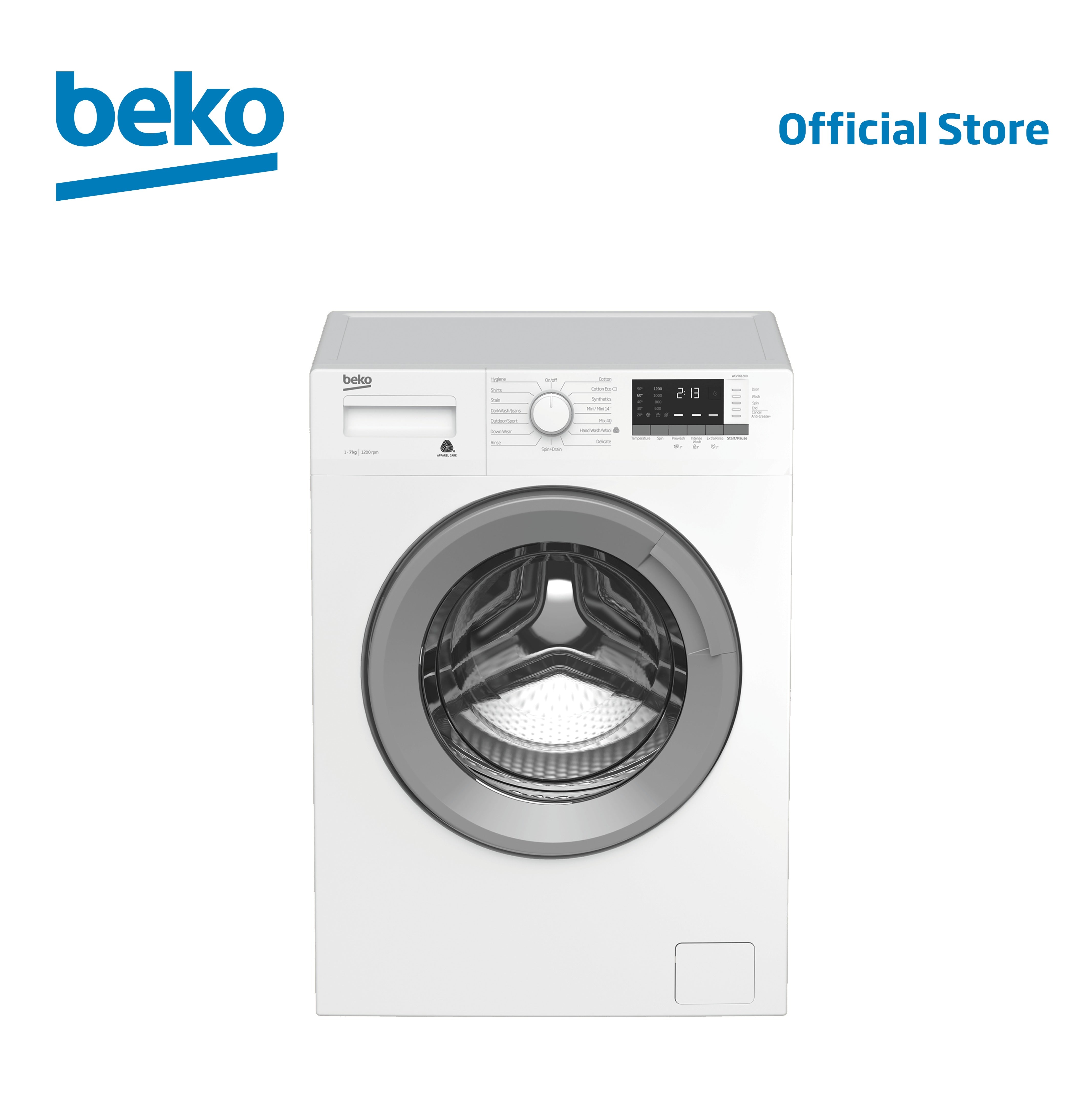 Beko washing machine on a white background with 'Beko' branding.