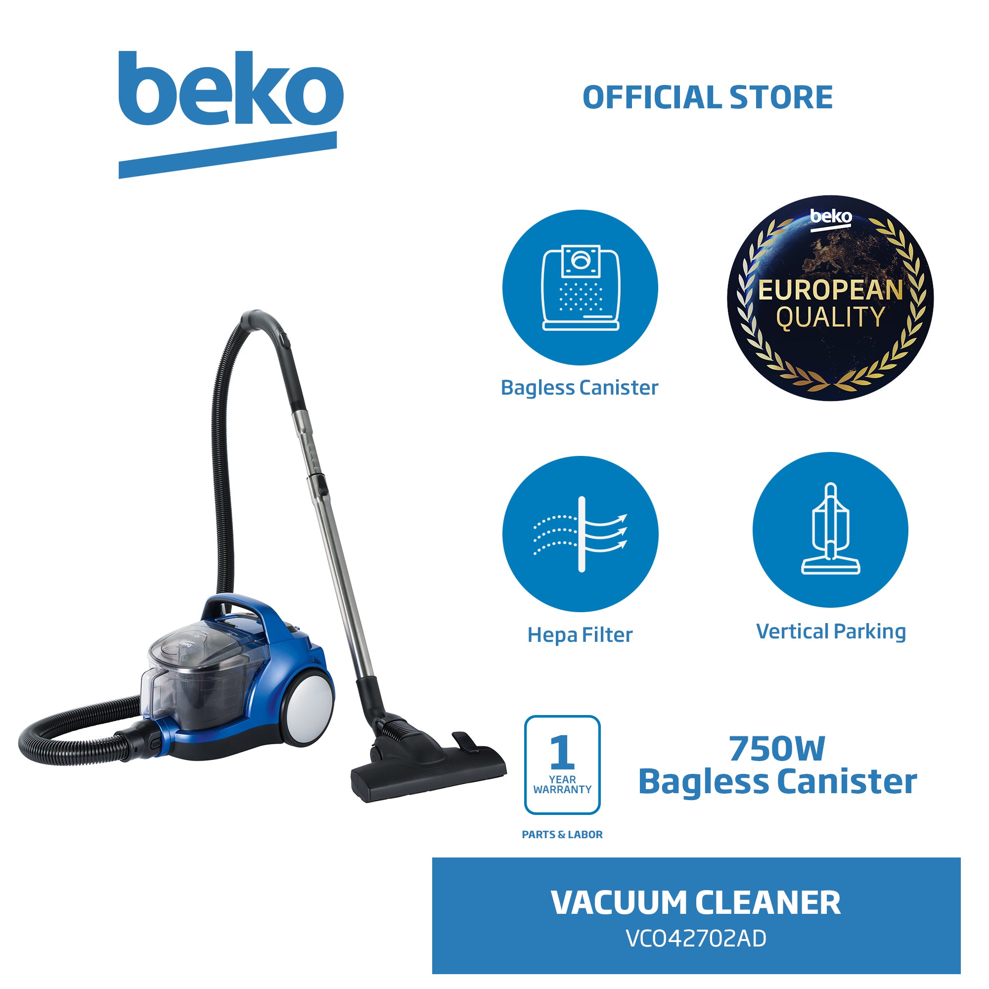 BekoBaglessCanisterVacuumCleaner750wVCO42702AD-1