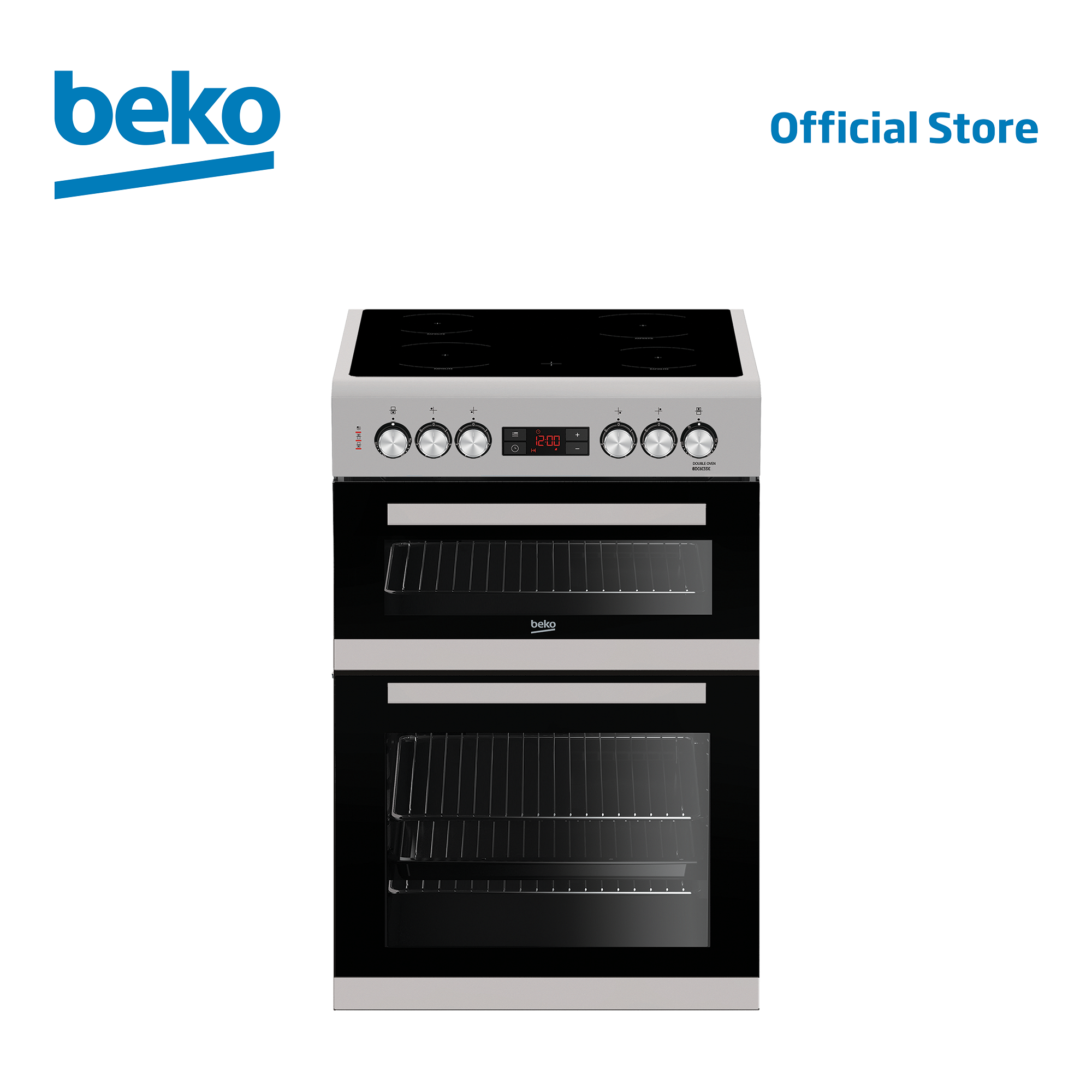 Beko Freestanding Cooker 60cm, 4 Vitroceramic Hobs Electric Hob & Electric Double Glass Door Oven + Electric Grill BDC6C55X - 1