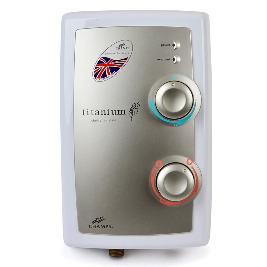 Champs shower head with control knobs on a white background