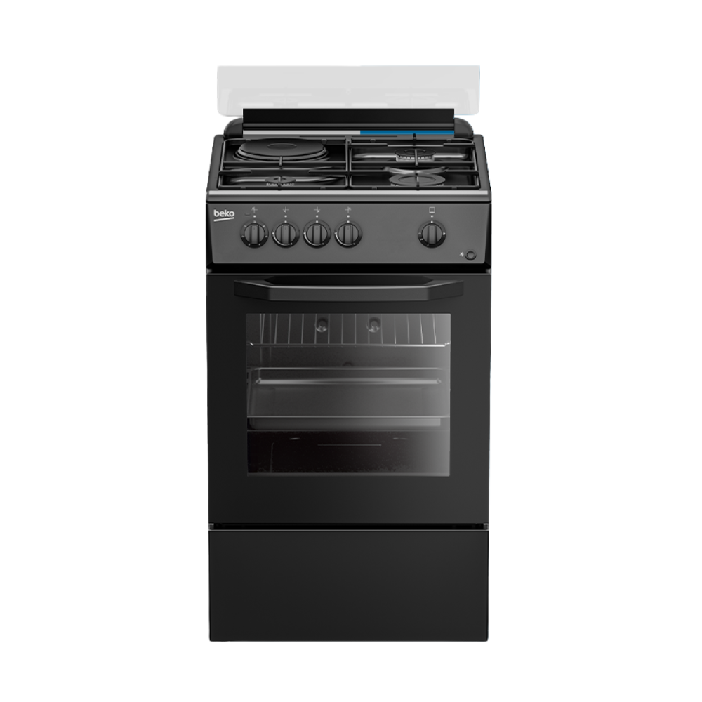 Black gas stove with oven on a white background
