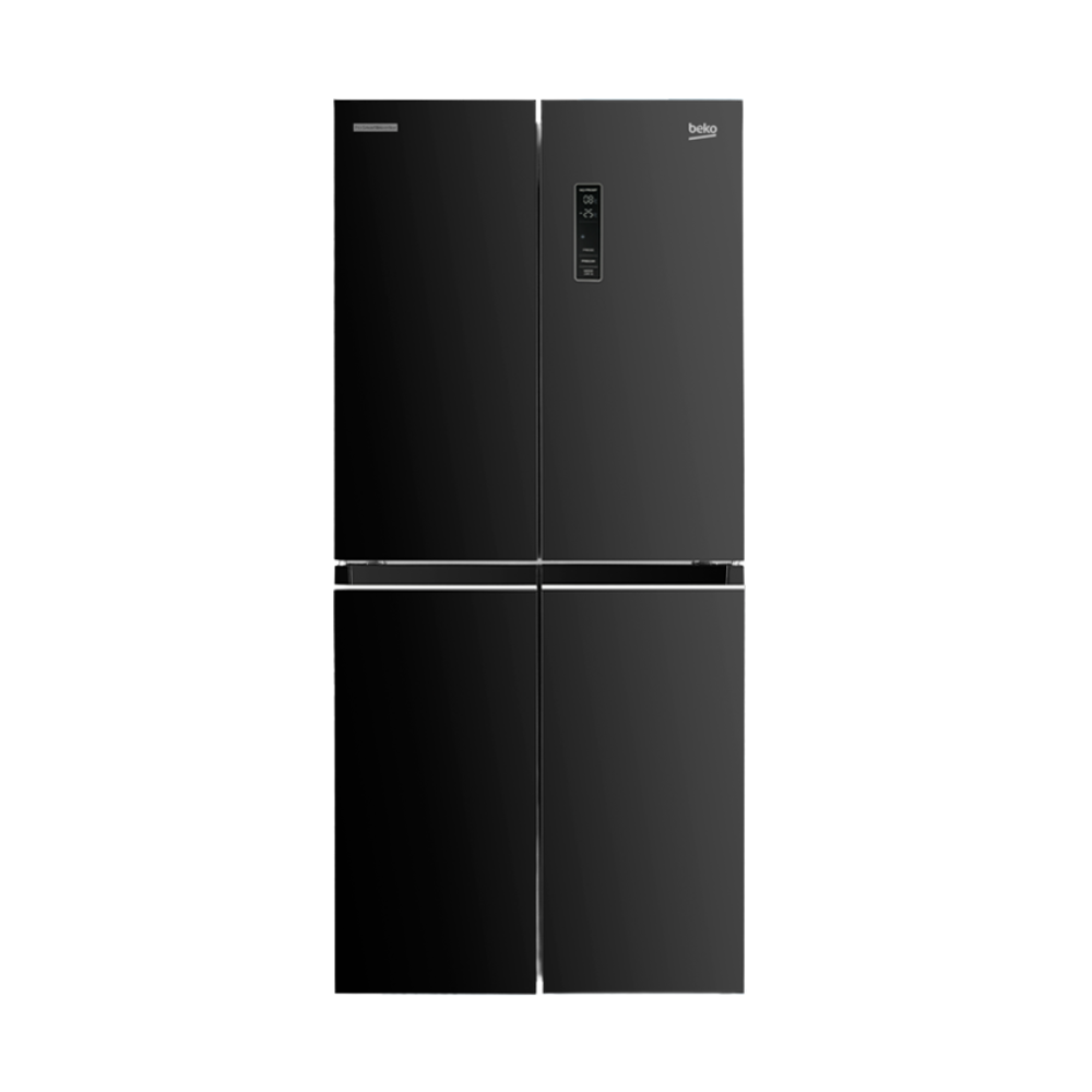 Black refrigerator on a white background