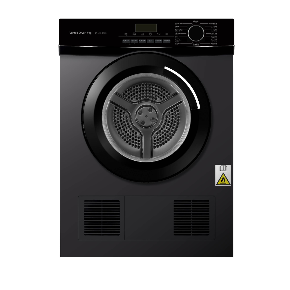 Black tumble dryer on a white background