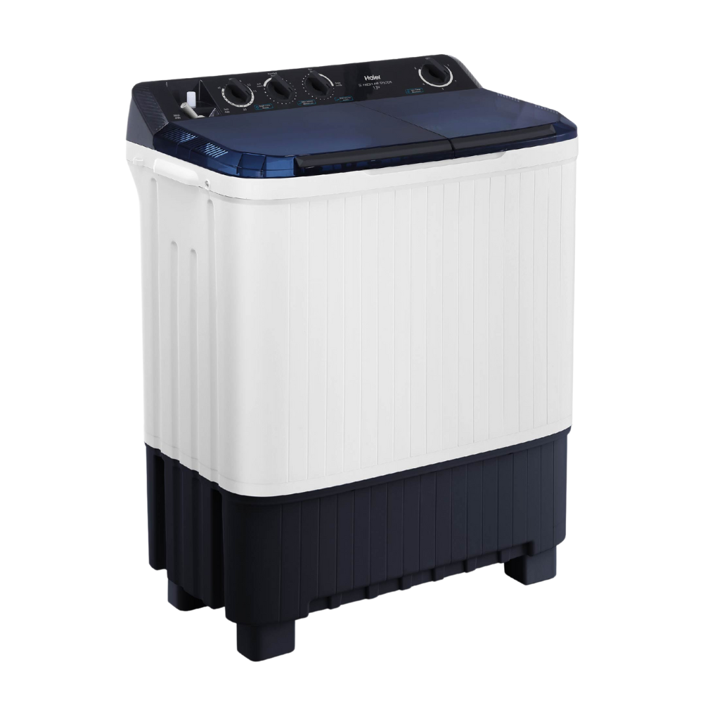 White and black washing machine on a white background