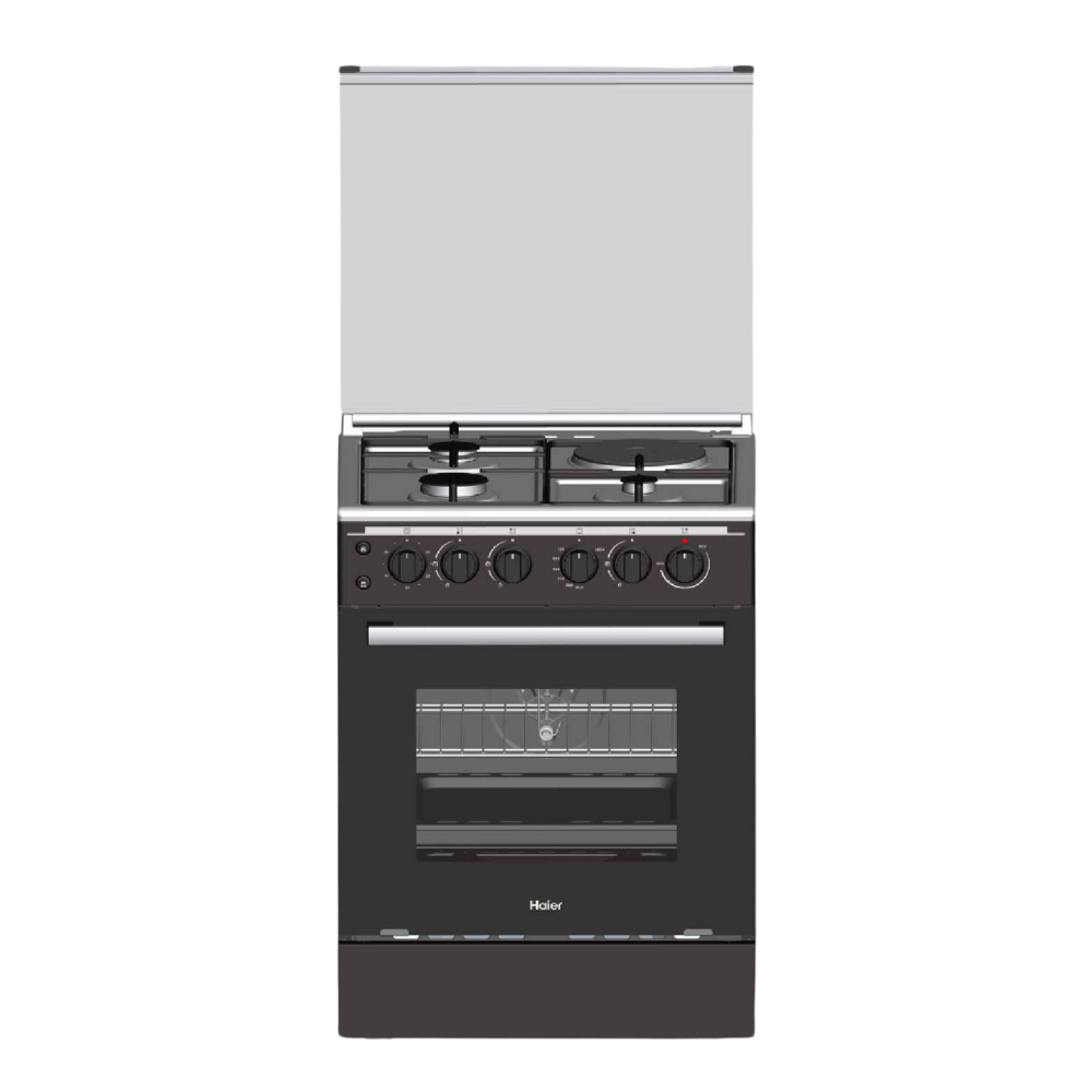 Haier HFS-603G1E86GOBS 60cm Gas Range 3 Gas Burners & 1 Electric Plate with 86L Double Burner Gas Oven with Grill & Rotisserie - New Model