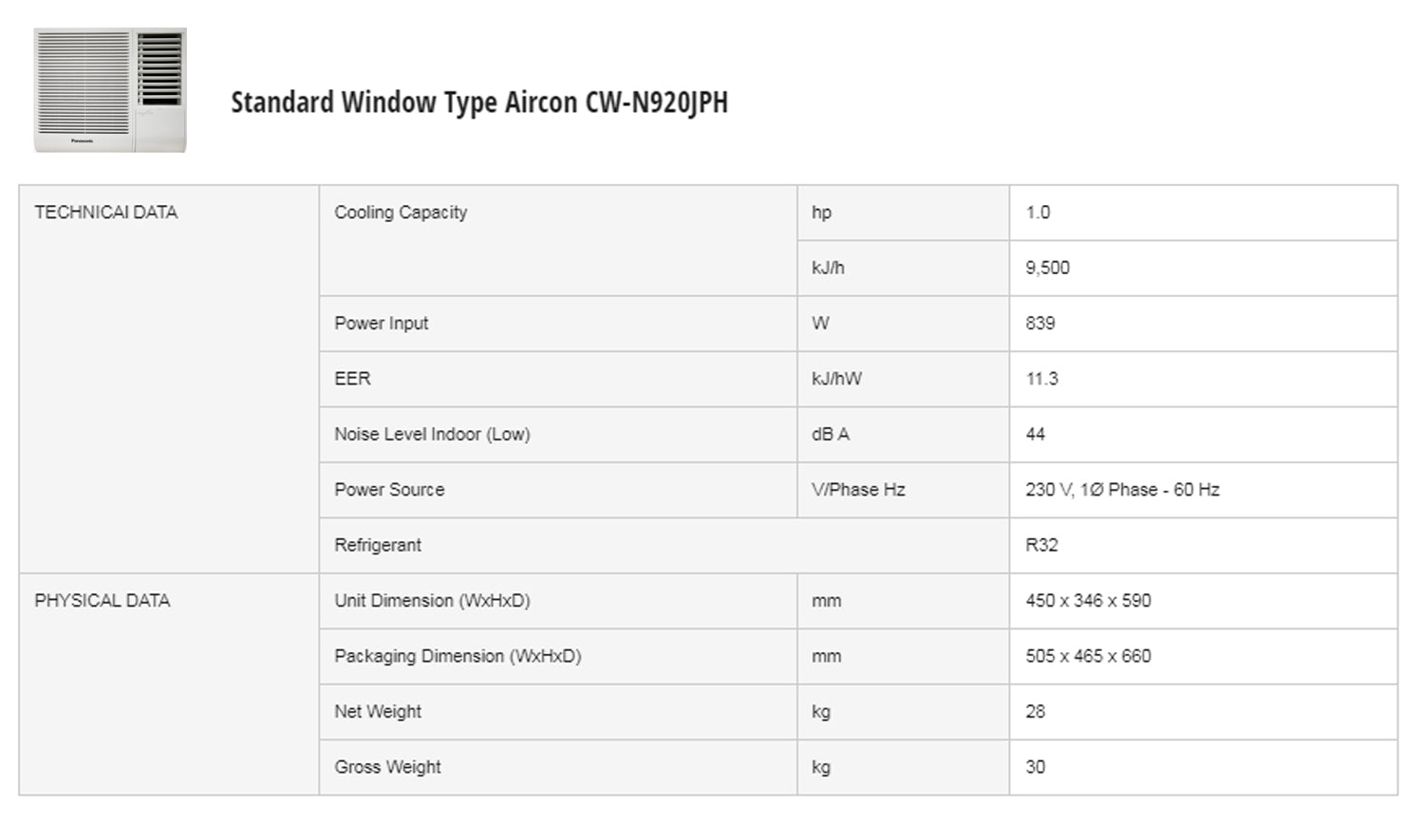 PanasonicCW-N920JPH1.0HpStandardWindowTypeAircon-5
