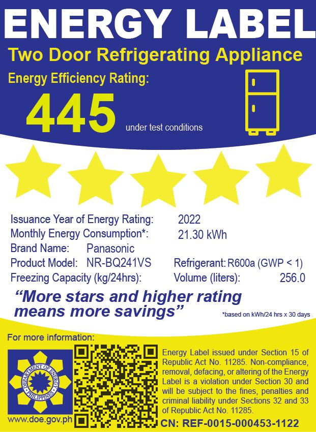 PanasonicNR-BQ241VS9.0cu.ft.2DoorTopMountFreezerDirectCoolInverterRefrigerator-3