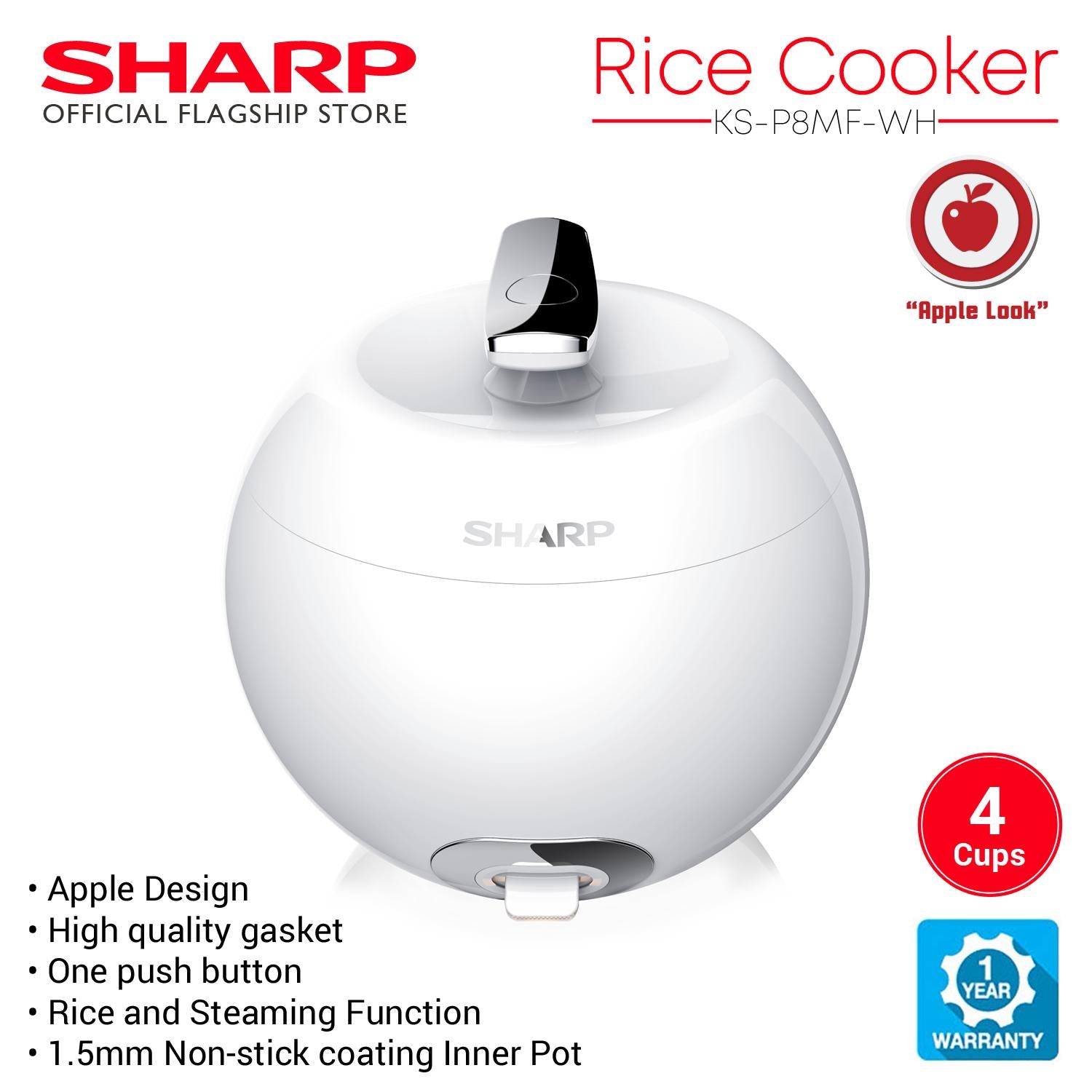 SharpAppleShapeRiceCookerKS-P8MF0.7Liters_4Cups_-2