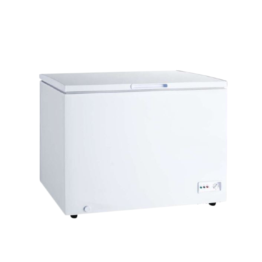 White chest freezer on a white background