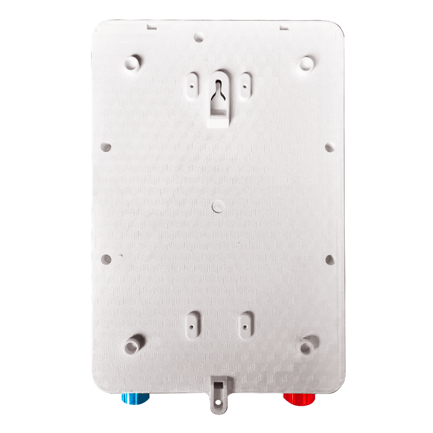 White wall plate with mounting holes on a white background