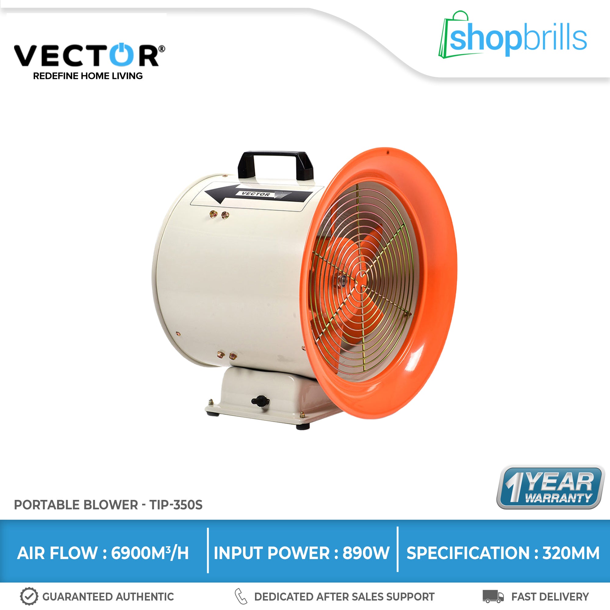 Vector TIP-350S Portable Blower Fan (Off White/ Orange) (1)