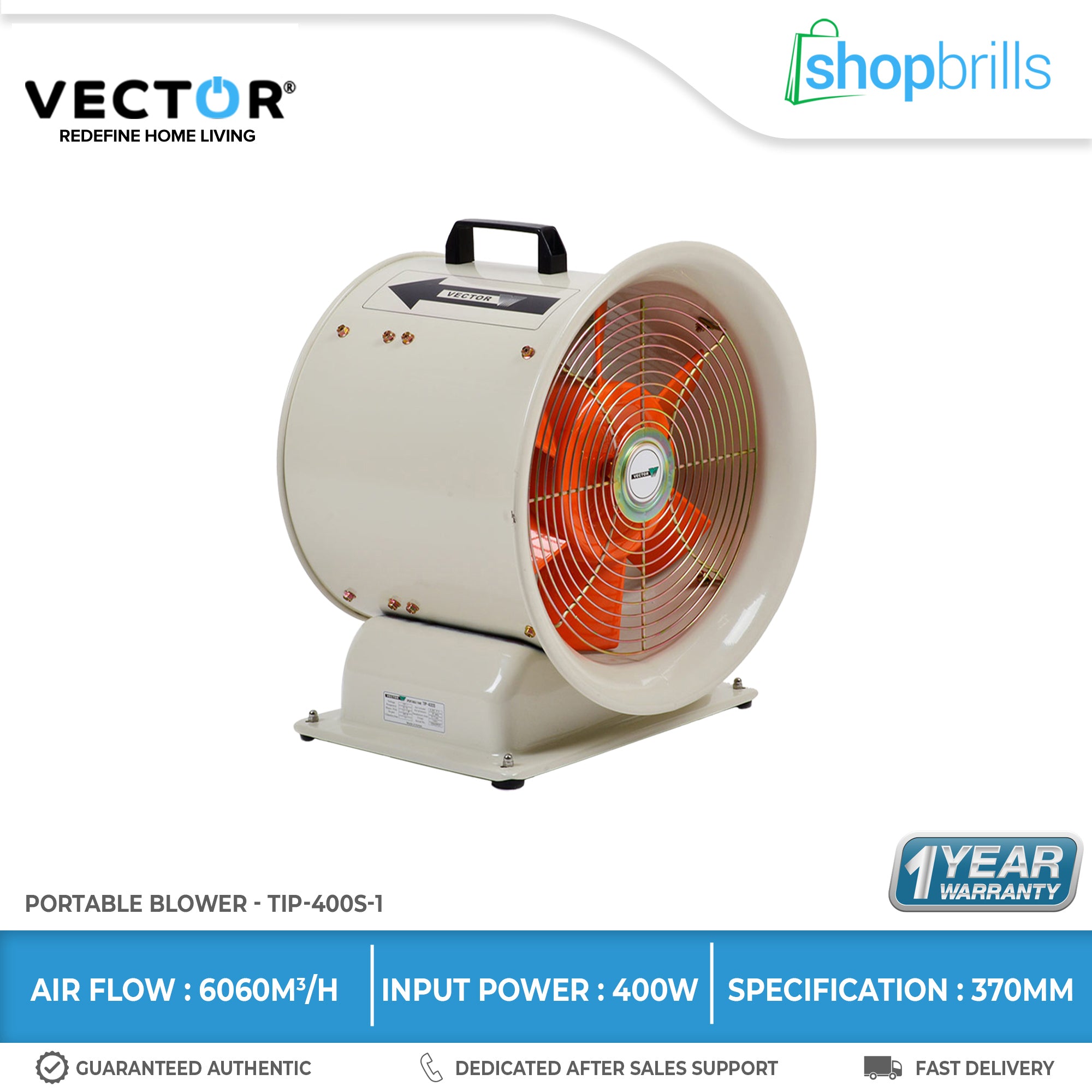 Vector TIP-400S Portable Blower Fan (Off-white/Orange) (1)