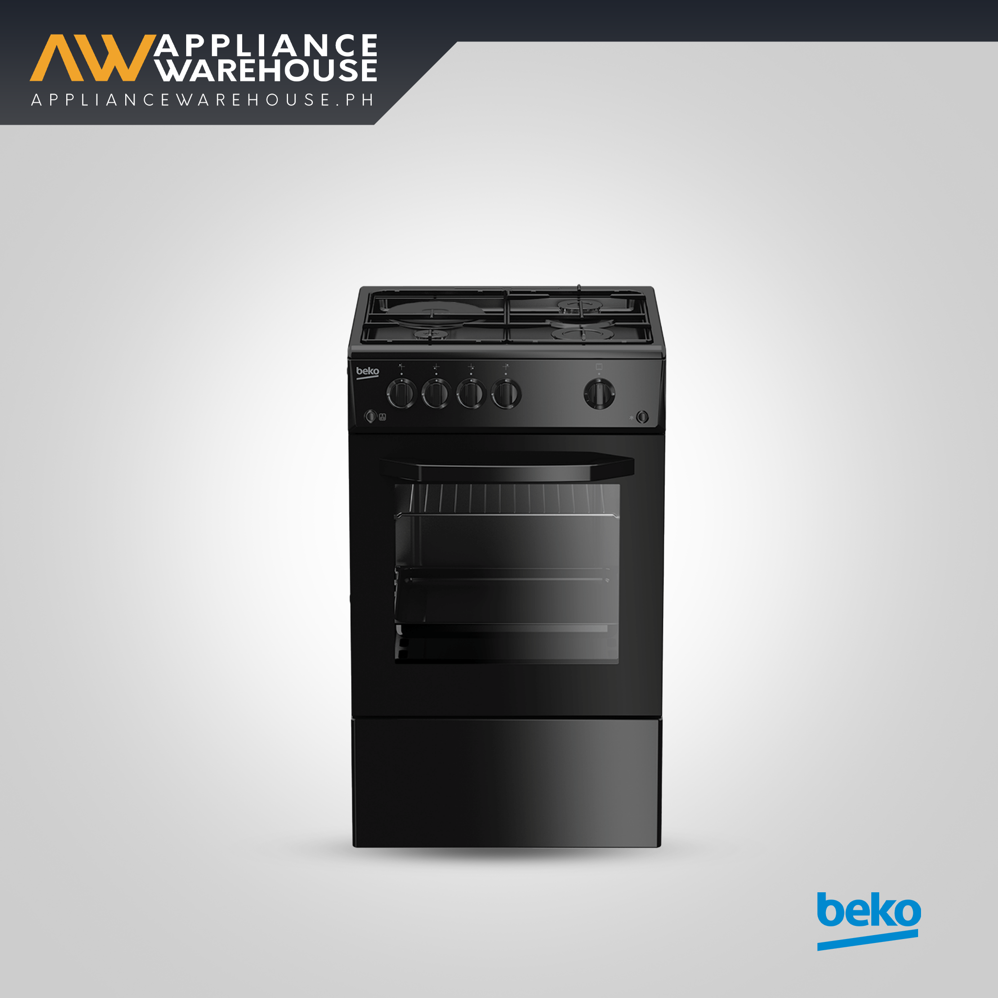 Beko 50cm Freestanding Cooker (3 Gas + 1 Hotplate Gas + Electric Hob Gas Oven + Gas Grill)