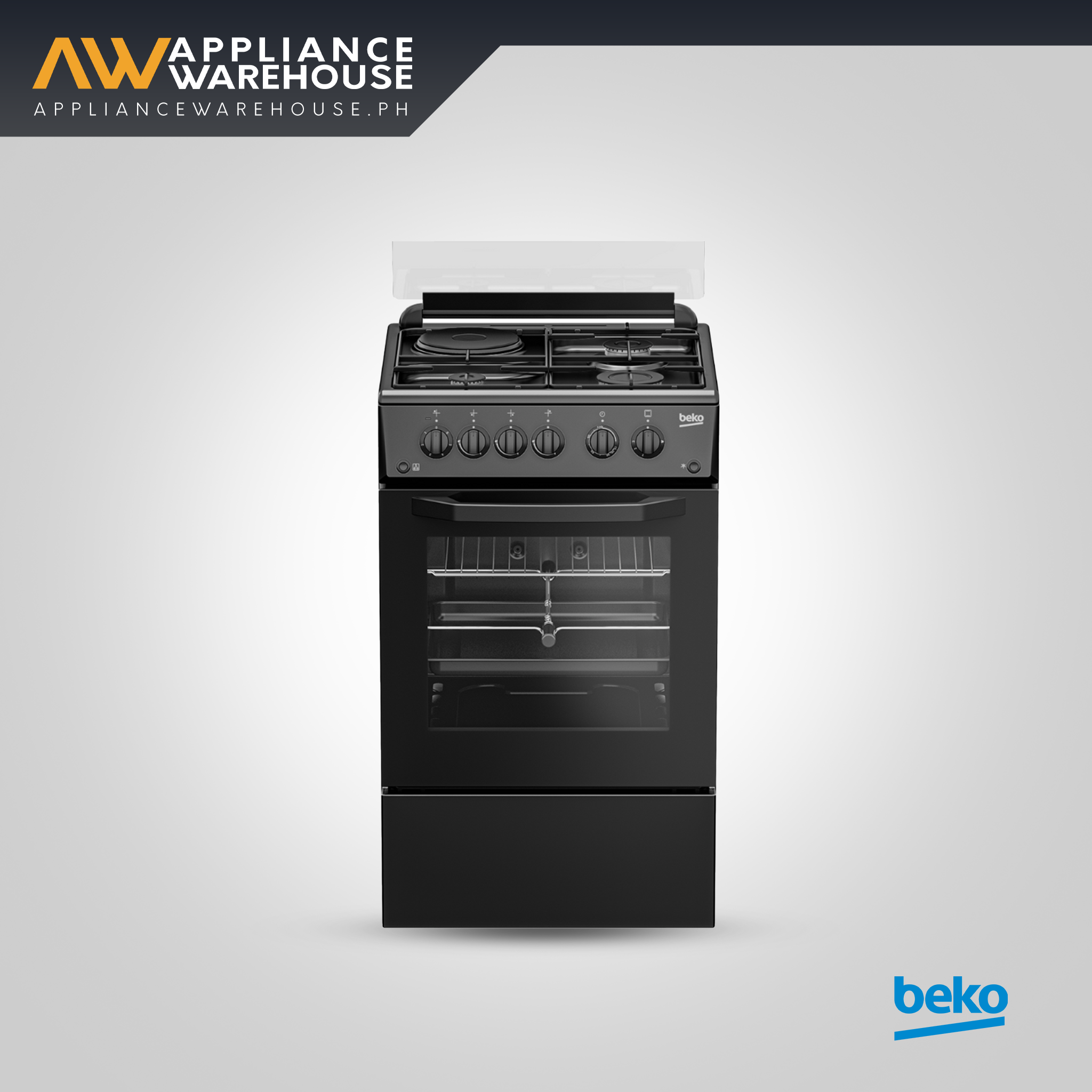 Beko 50cm Freestanding Cooker – 3 Gas Burners, Hotplate & 45L Gas Oven