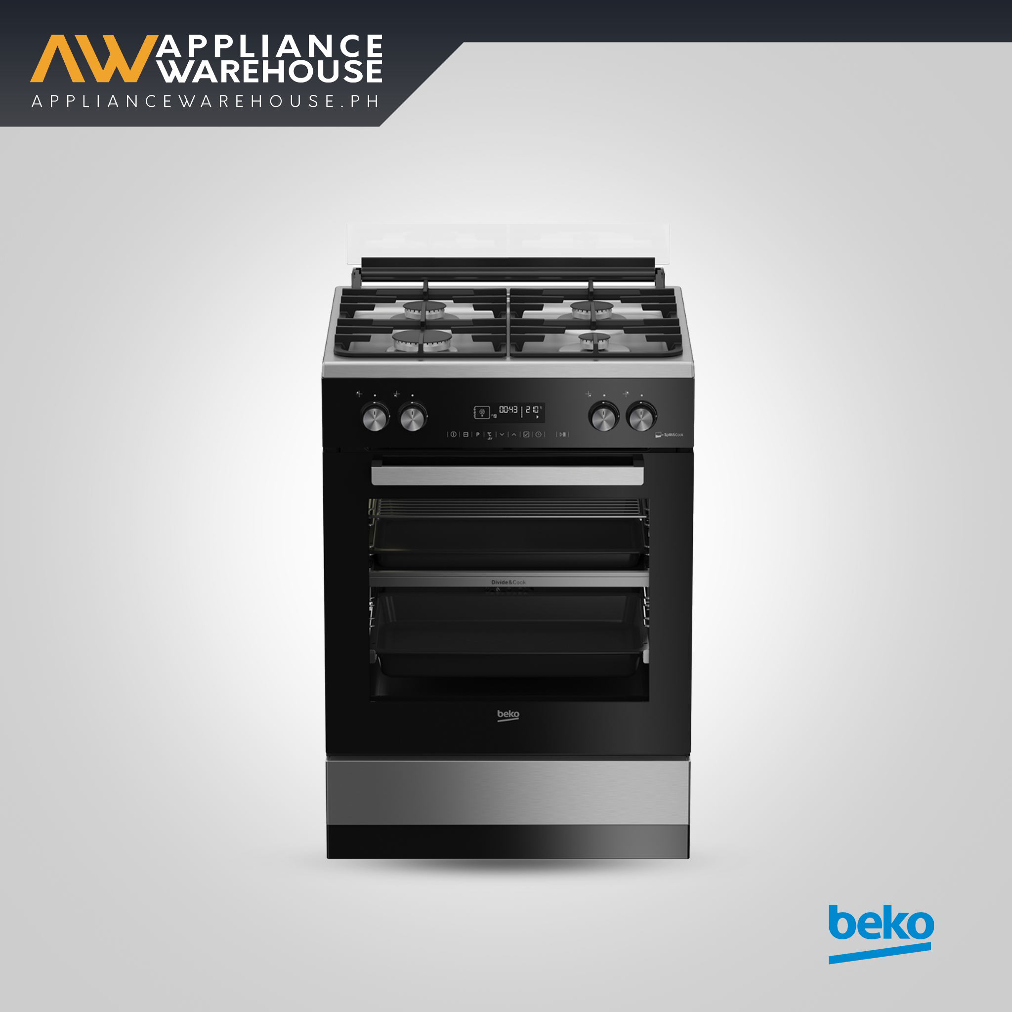 Beko  90cm Freestanding Cooker – 4 Gas Burners + 82L Electric Oven & Grill