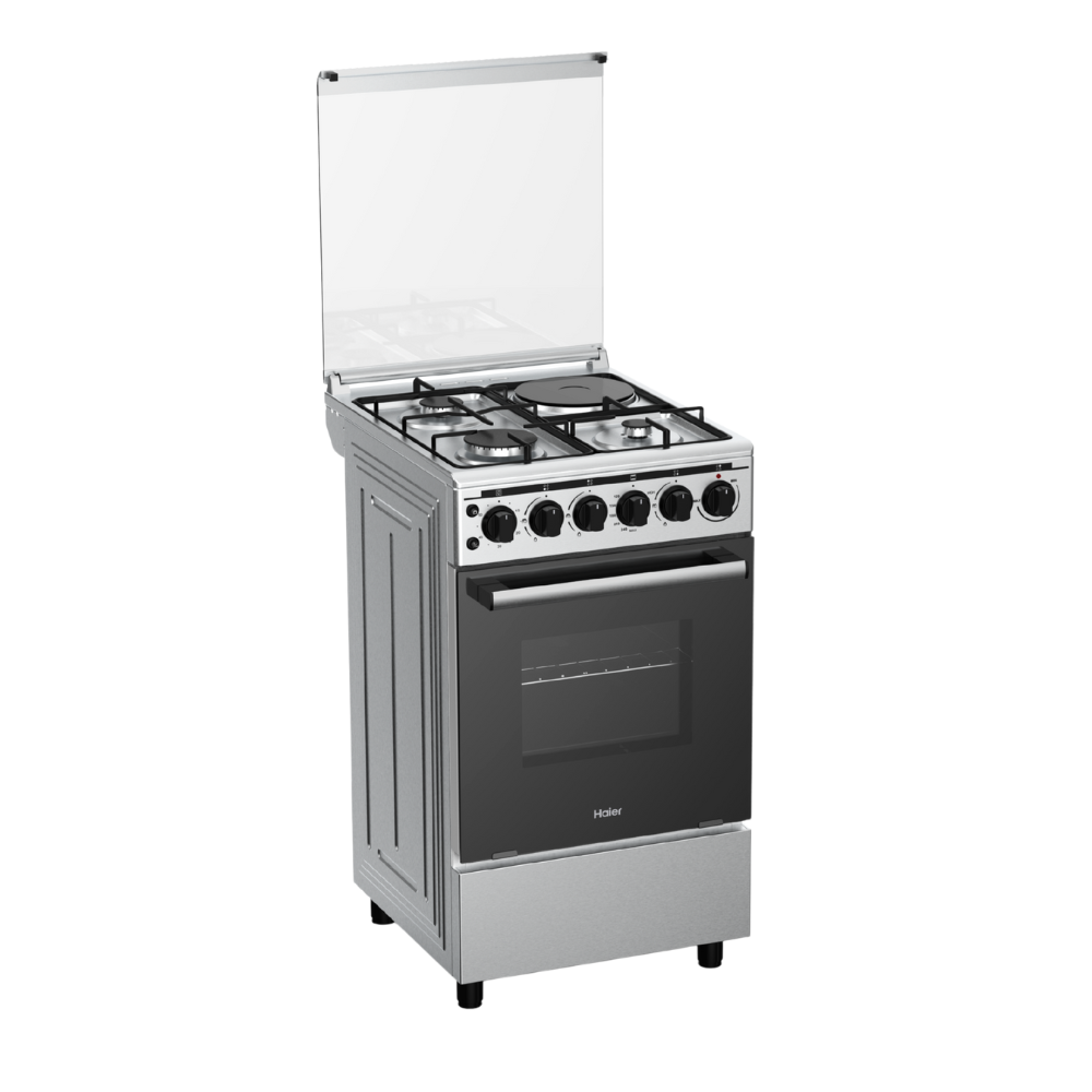 Haier HFS-503G1E63GO 50cm 3 Gas Burners & 1 Electric Hot Plate with 63L Double Burner Gas Oven Cooking  Range