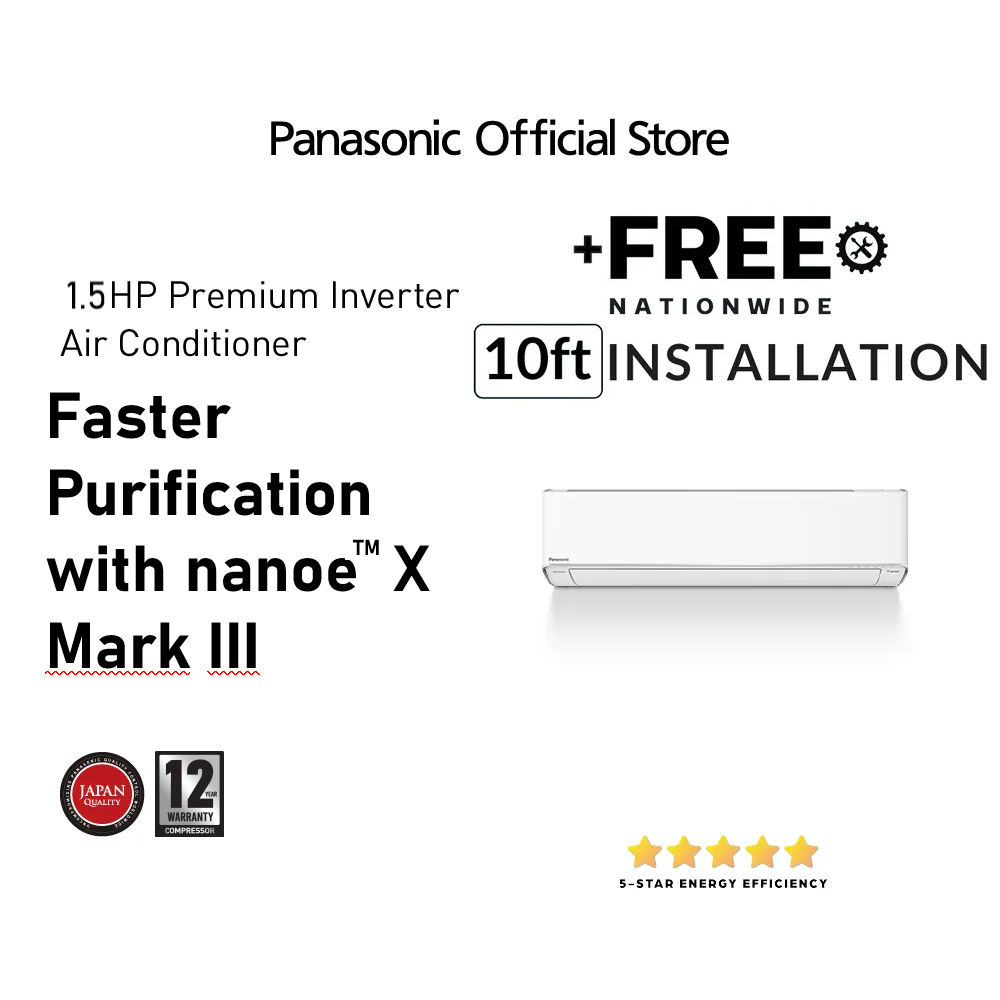 Panasonic CS-XU12AKQ 1.5Hp Premium Inverter  AERO SERIES  Single - Split Type Aircon