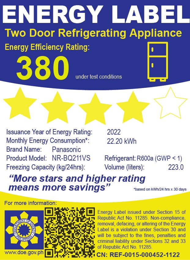 PanasonicNR-BQ211VS7.9cu.ft.2DoorTopMountFreezerDirectCoolInverterRefrigerator-2