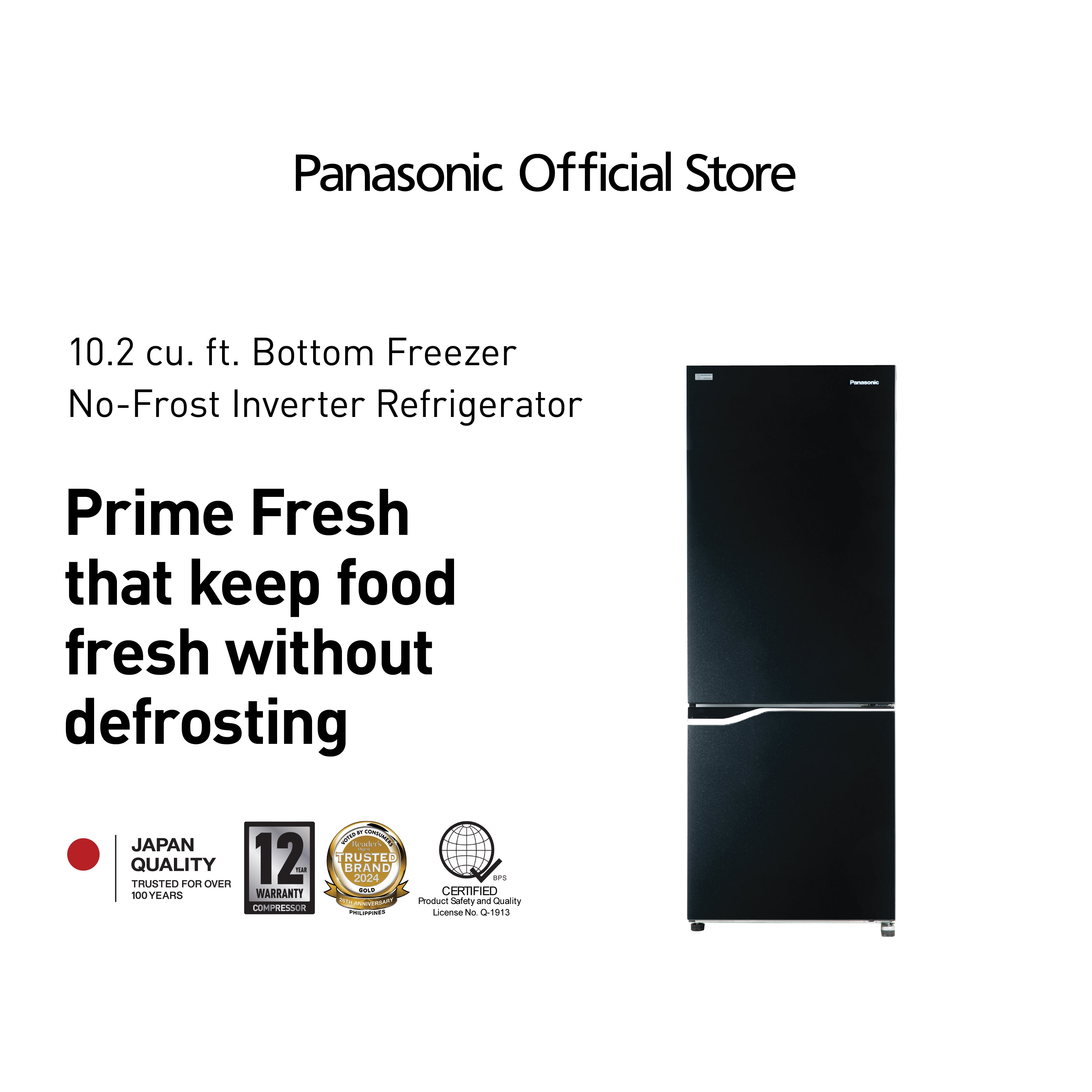 PanasonicNR-BV320GKPH10.2cu.ft.TwoGlassDoorBottomFreezerNoFrostInverterRefrigerator-1