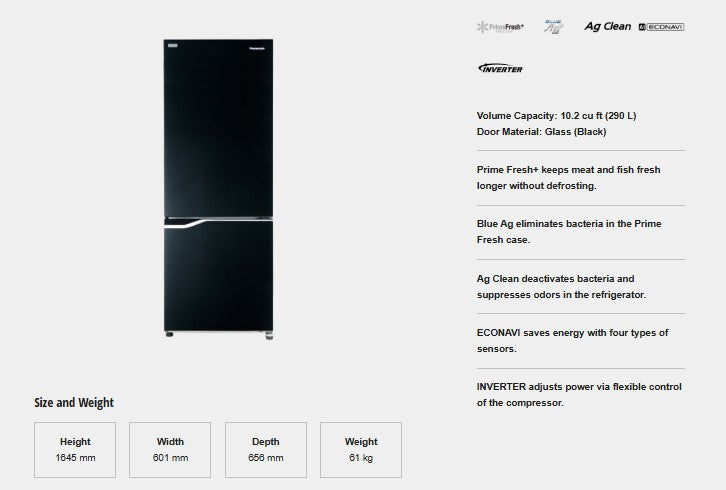 PanasonicNR-BV320GKPH10.2cu.ft.TwoGlassDoorBottomFreezerNoFrostInverterRefrigerator-7