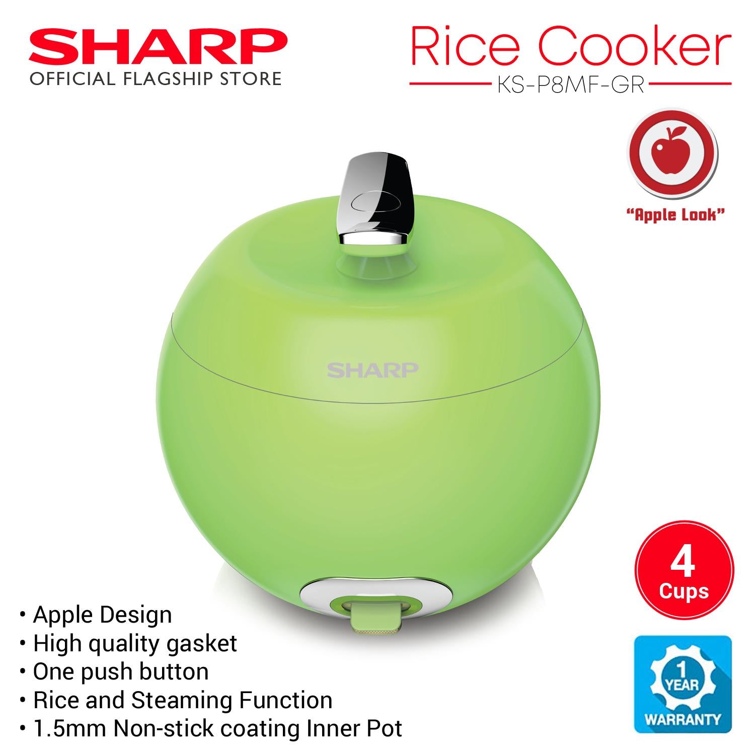 Sharp Apple Shape Rice Cooker KS-P8MF 0.7 Liters (4 Cups)-G2
