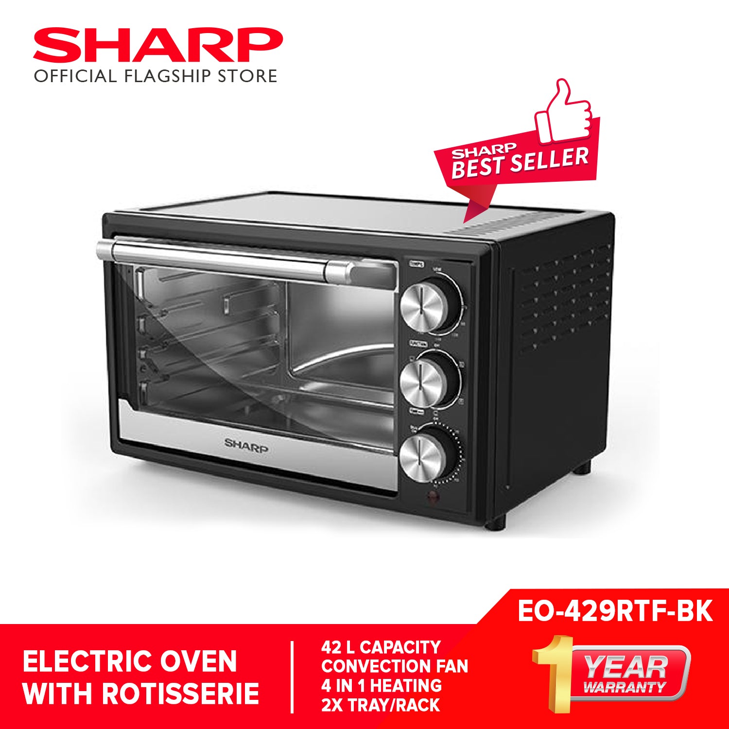 SharpEO-429RTF-BK42LitersElectricOvenwRotisserieConvectionBakingToastingGrillingRoasting-6
