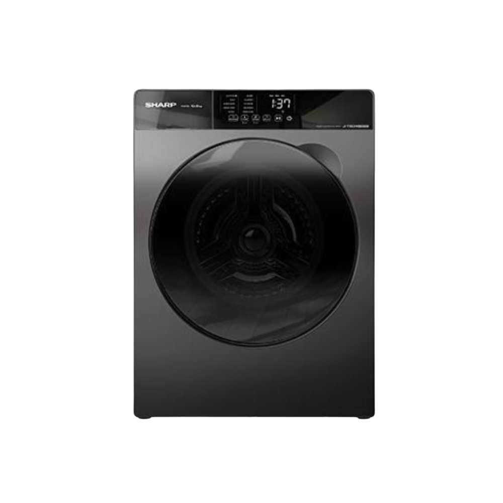 Black Sharp washing machine on a white background