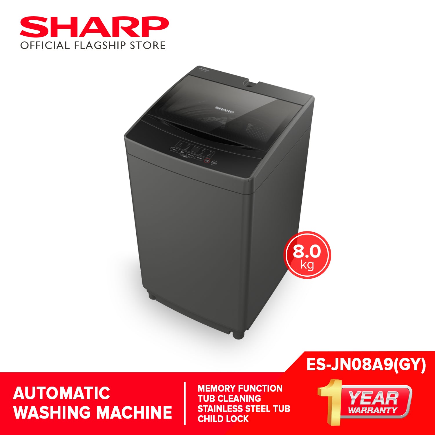 Sharp ES-JN08A9(GY) 8.0 Kg. Fully Automatic Top Load Washing Machine_5