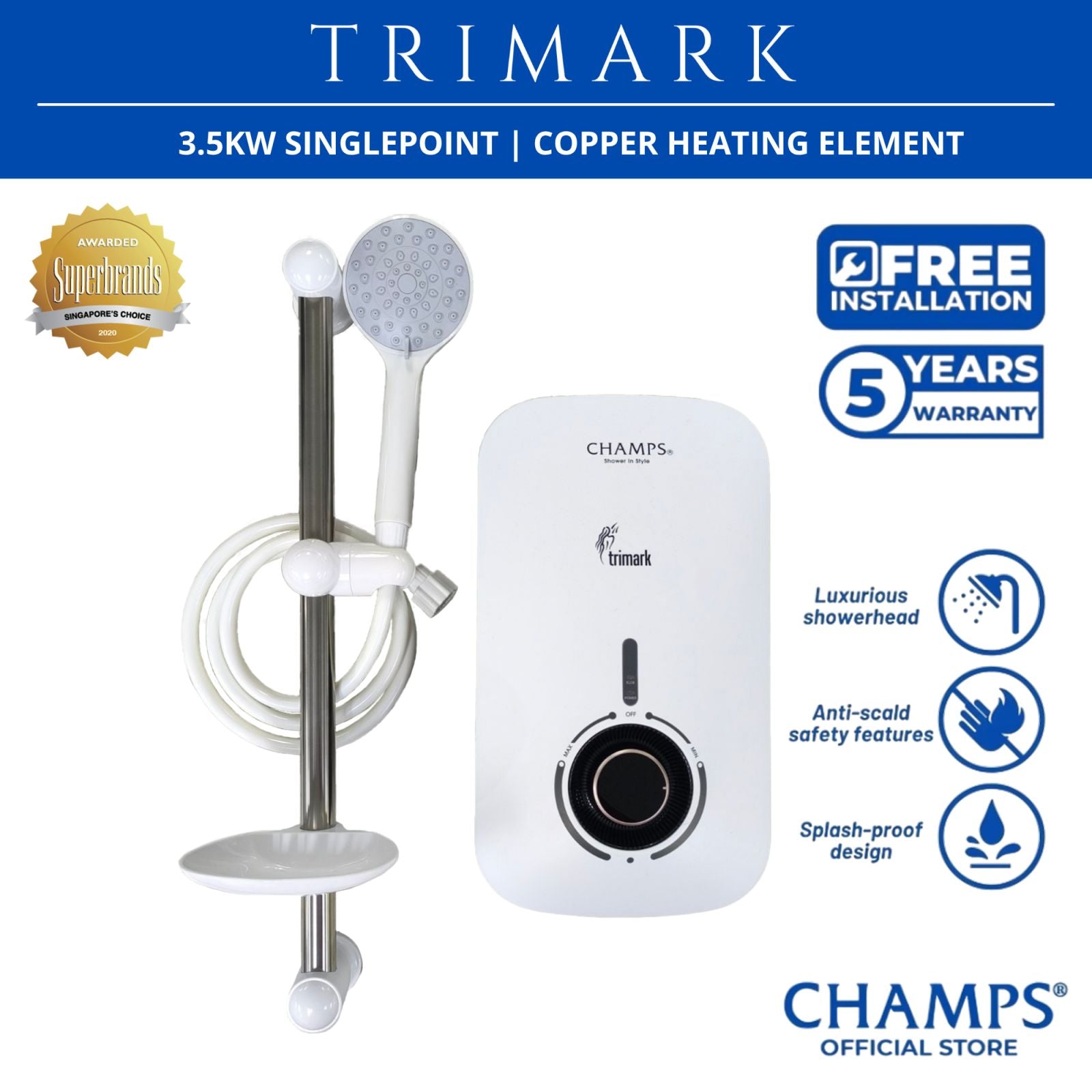 Trimark 3.5 kw Singlepoint Instant Shower Water Heater (2)