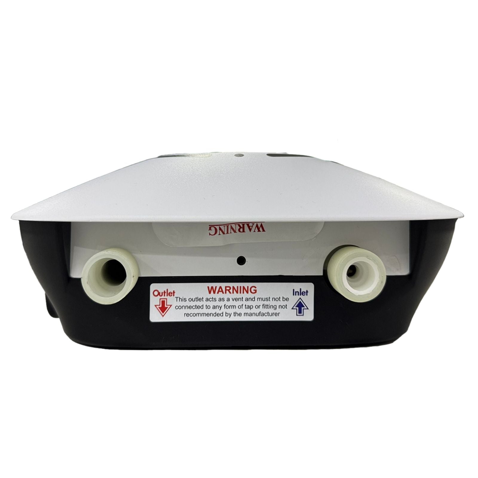 Back view of a device with warning label on a white background