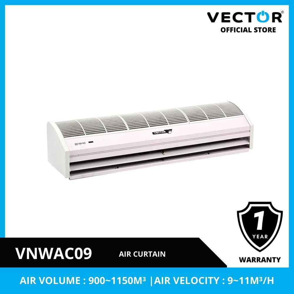 Air curtain with Vector branding and product details on a white background