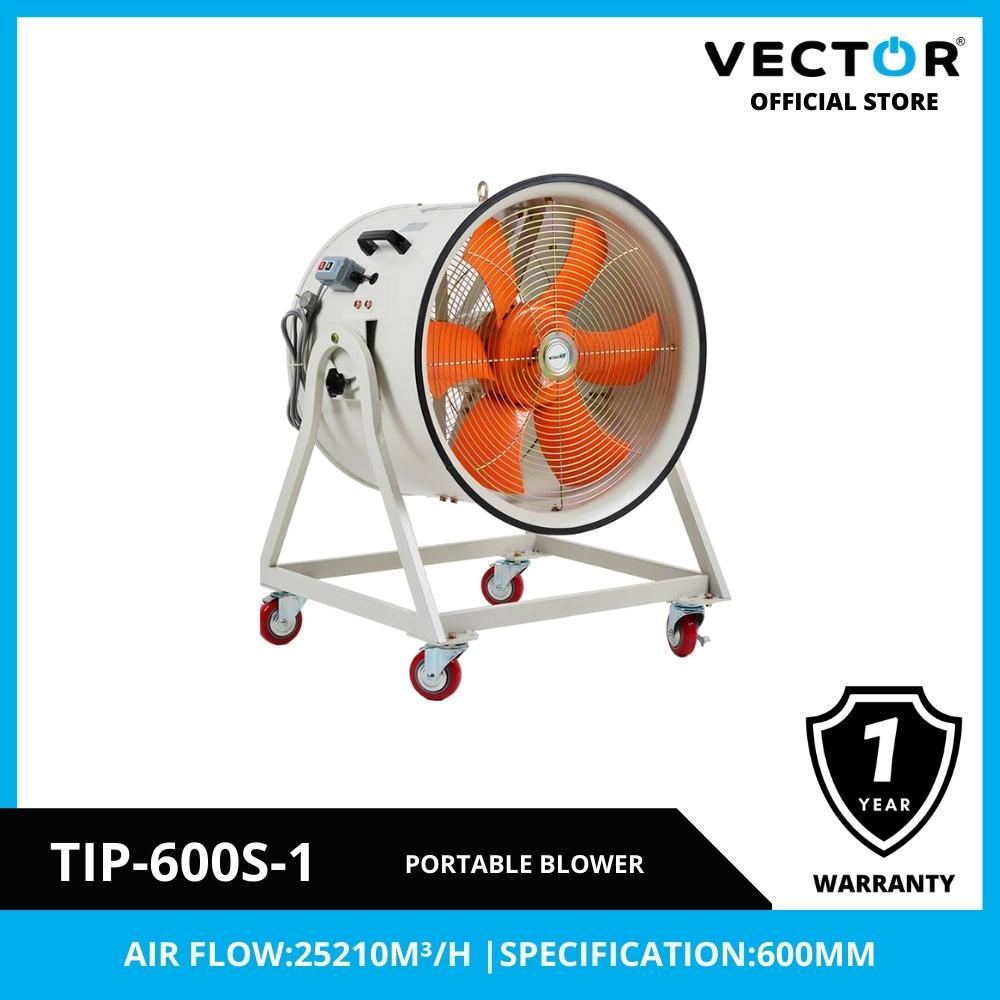 Portable blower with orange blades on a white background, featuring Vector brand.