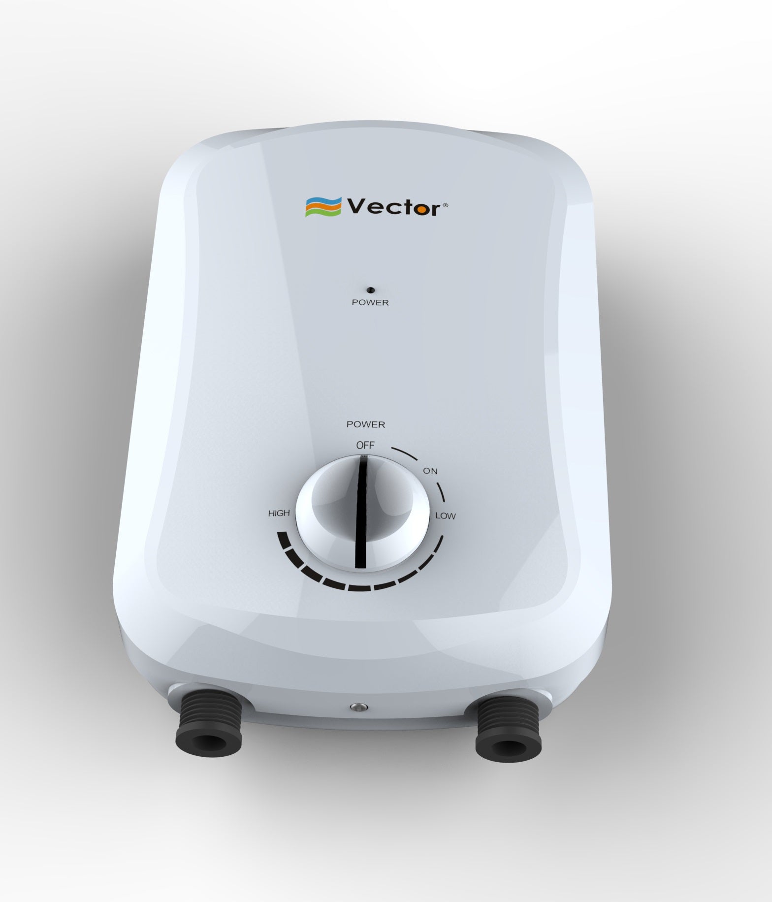 White water heater with Vector branding on a light gray background