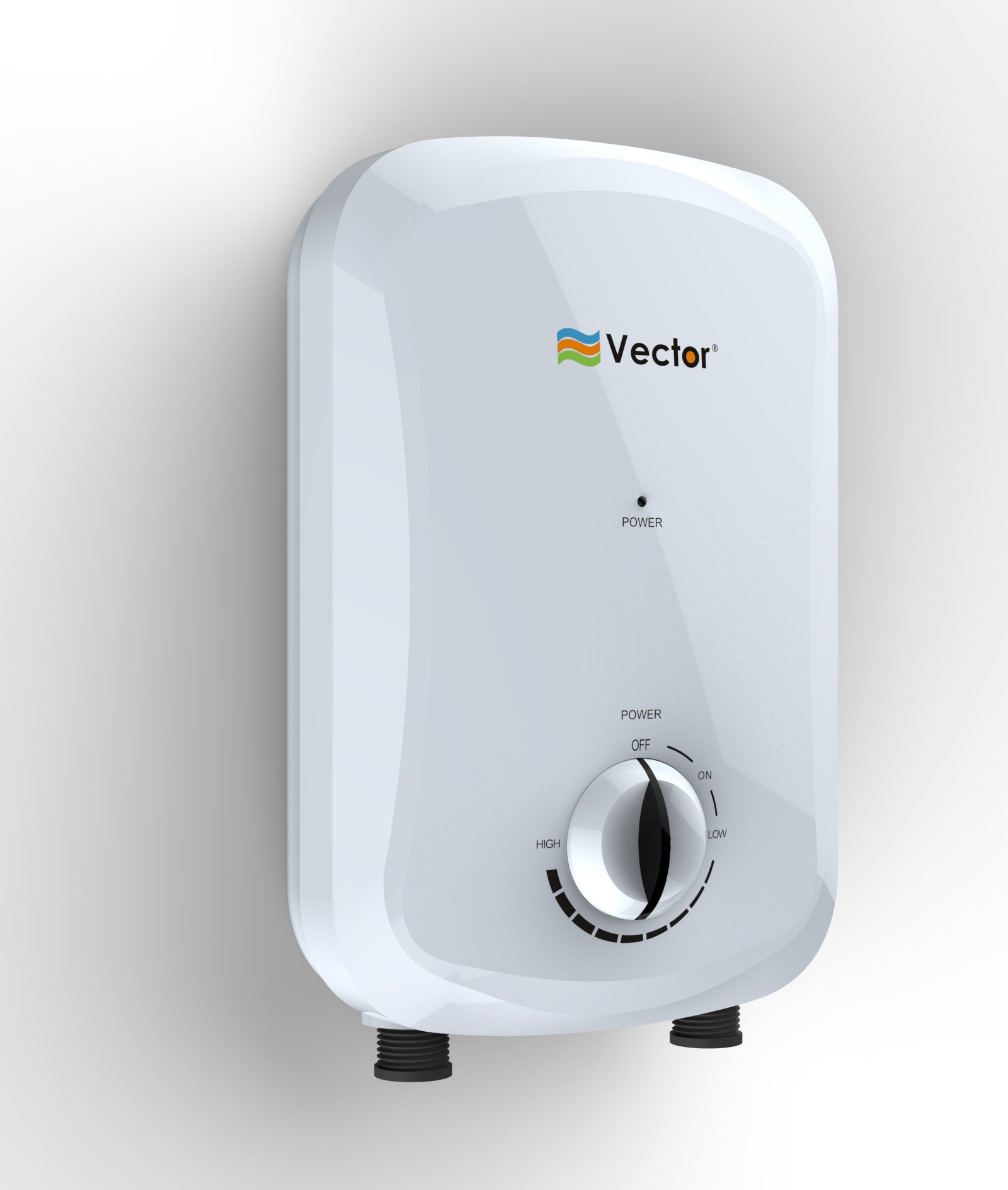 White water heater with Vector logo on a light gray background
