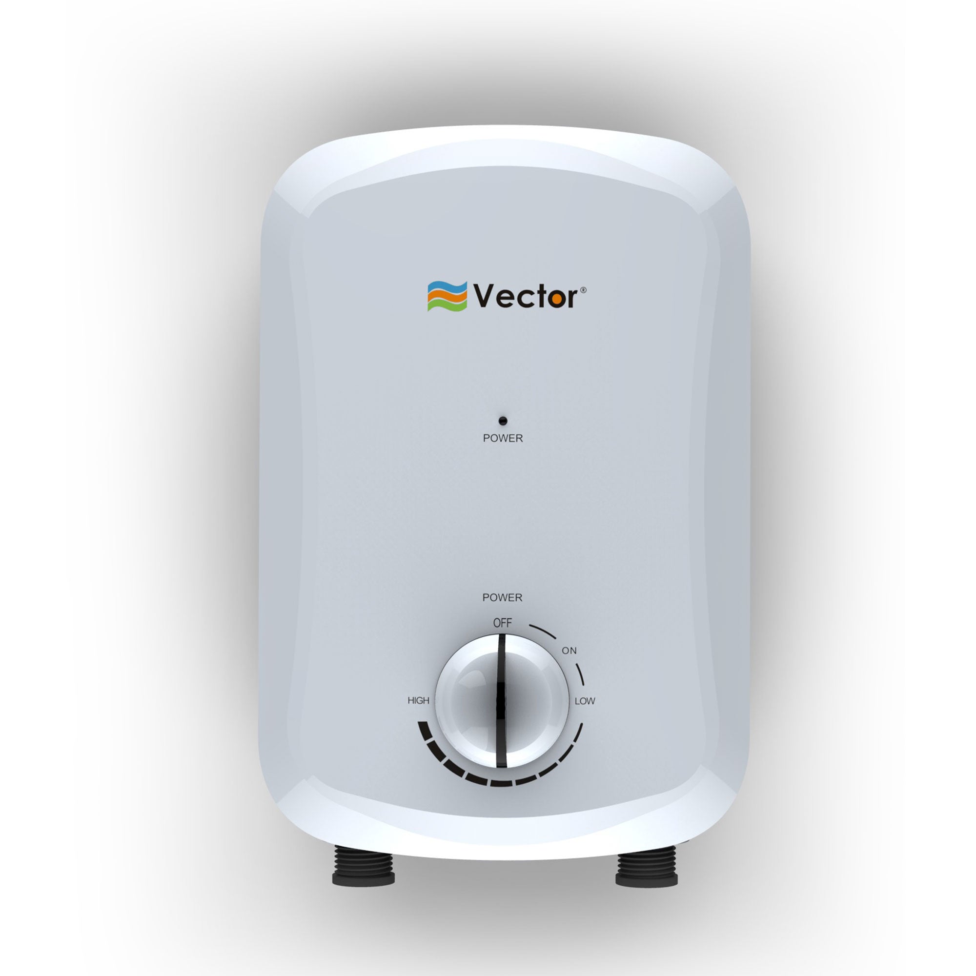 White water heater with Vector logo on a light gray background