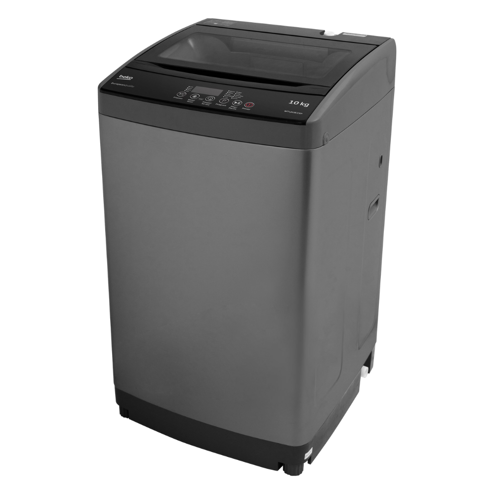 Gray washing machine on a white background